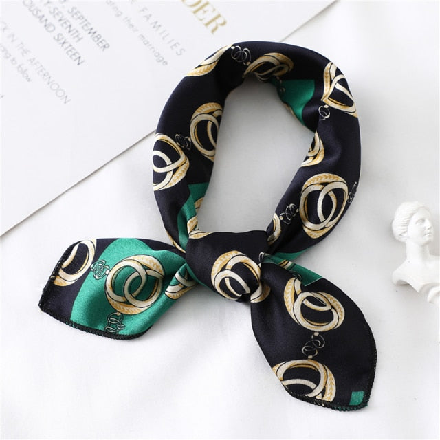 Small Satin Scarf Square Print Wrap Foulard, Bandana - Boncuque