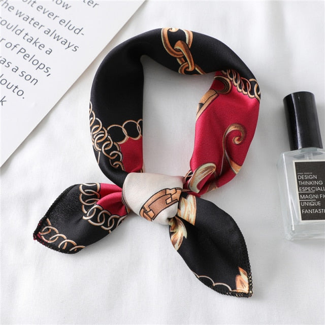 Small Satin Scarf Square Print Wrap Foulard, Bandana - Boncuque