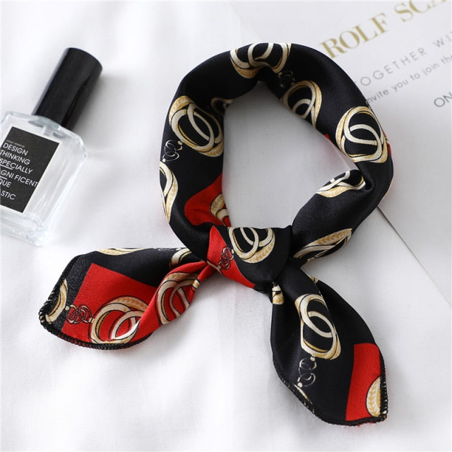 Small Satin Scarf Square Print Wrap Foulard, Bandana - Boncuque