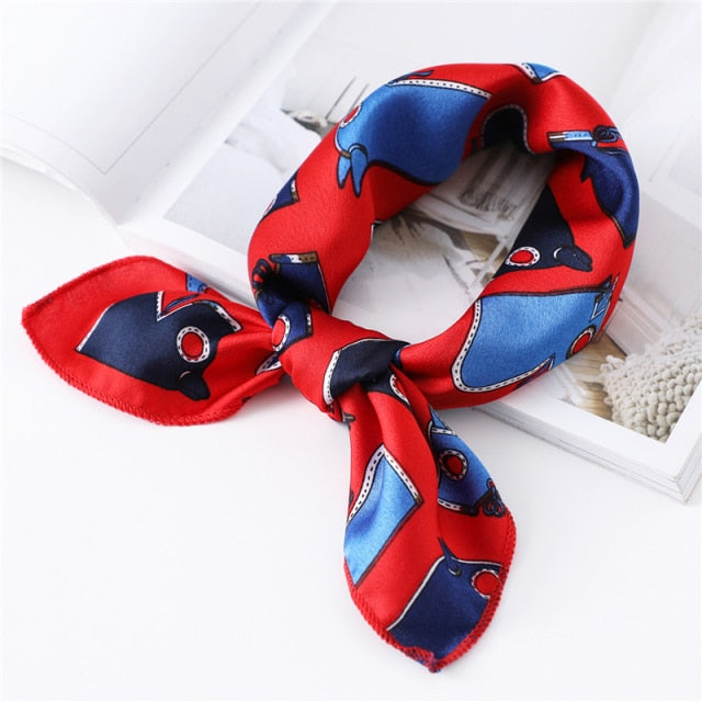 Small Satin Scarf Square Print Wrap Foulard, Bandana - Boncuque