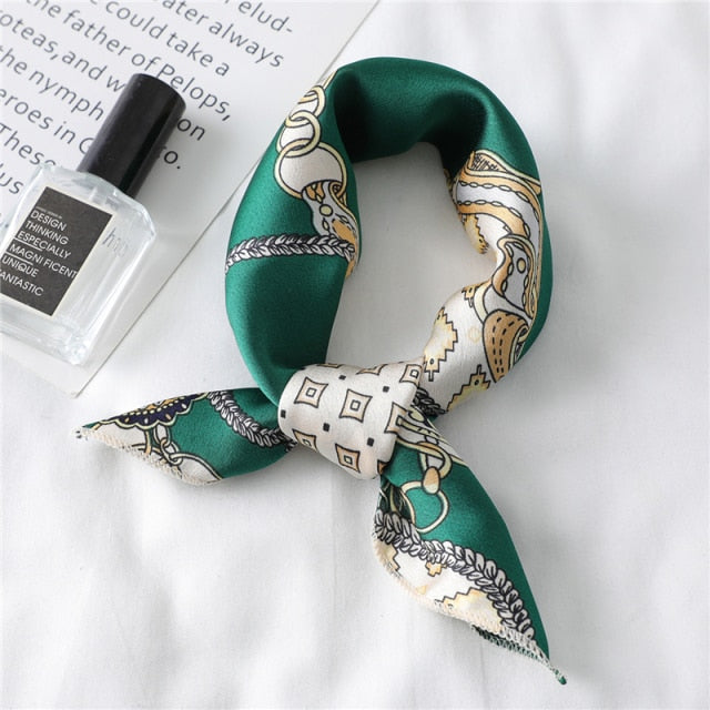 Small Satin Scarf Square Print Wrap Foulard, Bandana - Boncuque