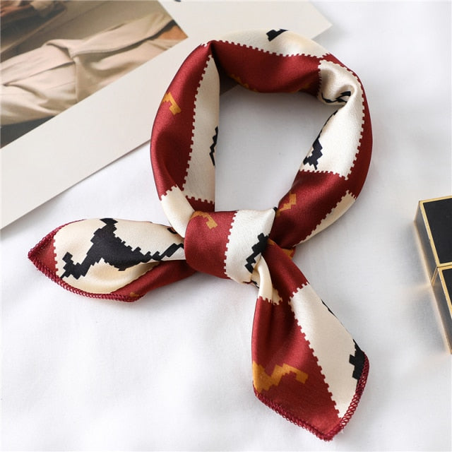 Small Satin Scarf Square Print Wrap Foulard, Bandana - Boncuque