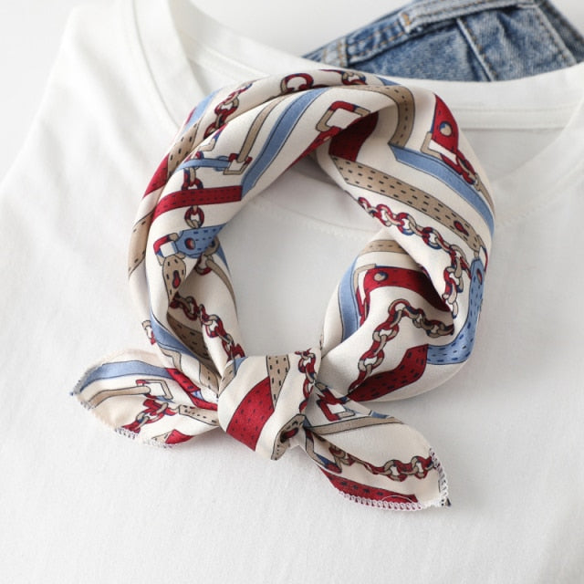 Small Satin Scarf Square Print Wrap Foulard, Bandana - Boncuque