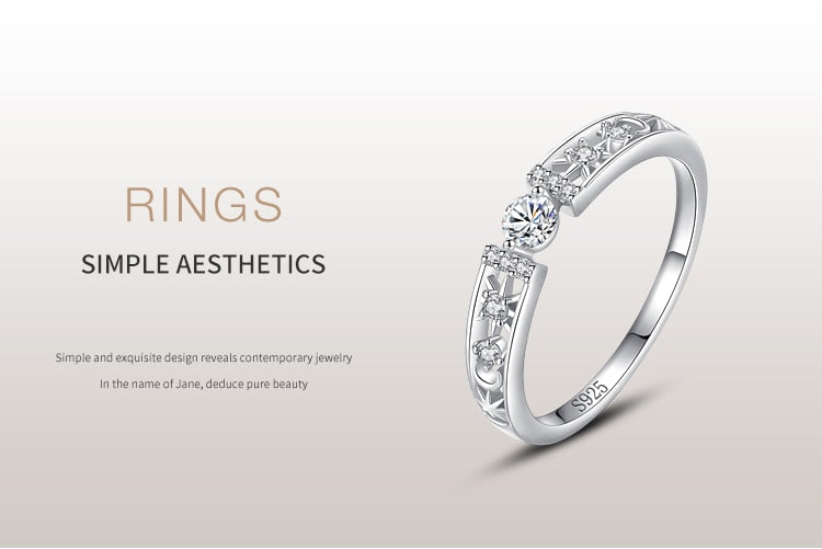 Ring, 100% Real 925 Sterling Silver Line Clear CZ - Boncuque