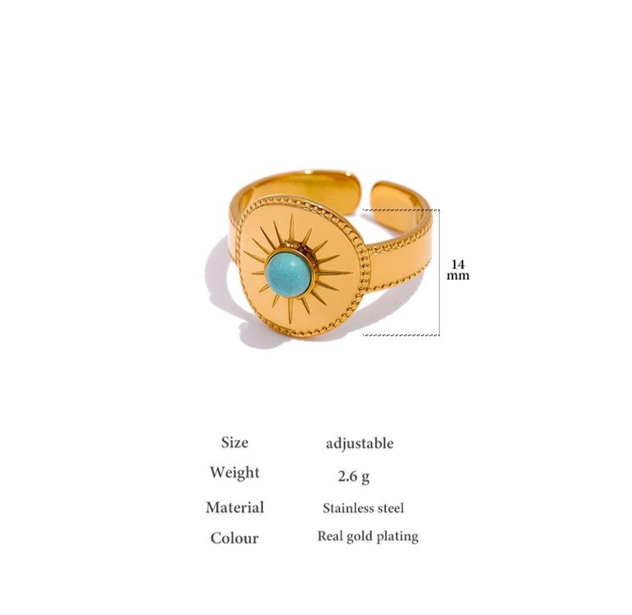 Ring, Stainless Steel Gold Plated Opening Ring With Stone - Boncuque