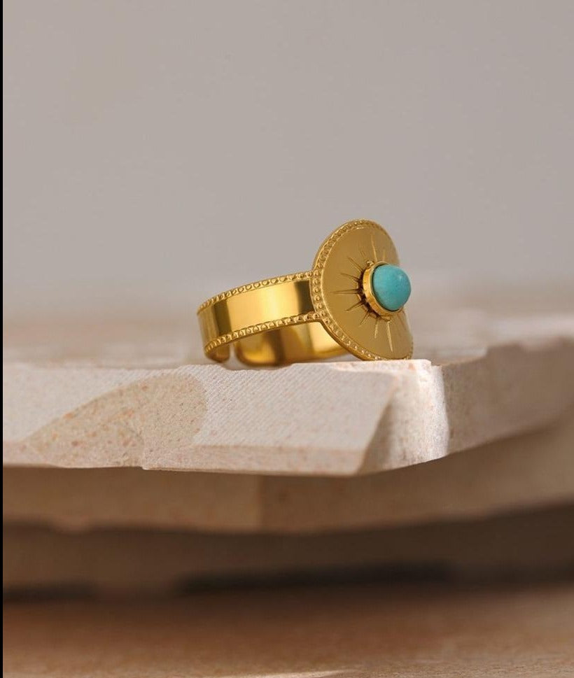 Ring, Stainless Steel Gold Plated Opening Ring With Stone - Boncuque