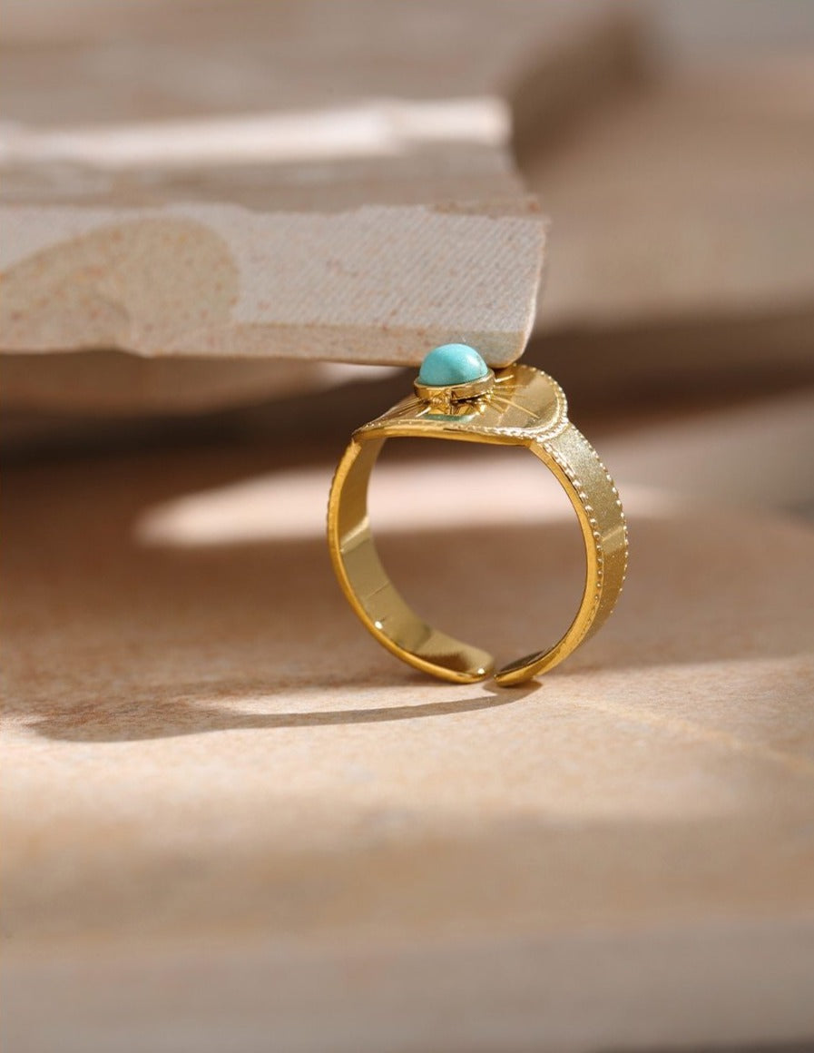 Ring, Stainless Steel Gold Plated Opening Ring With Stone - Boncuque