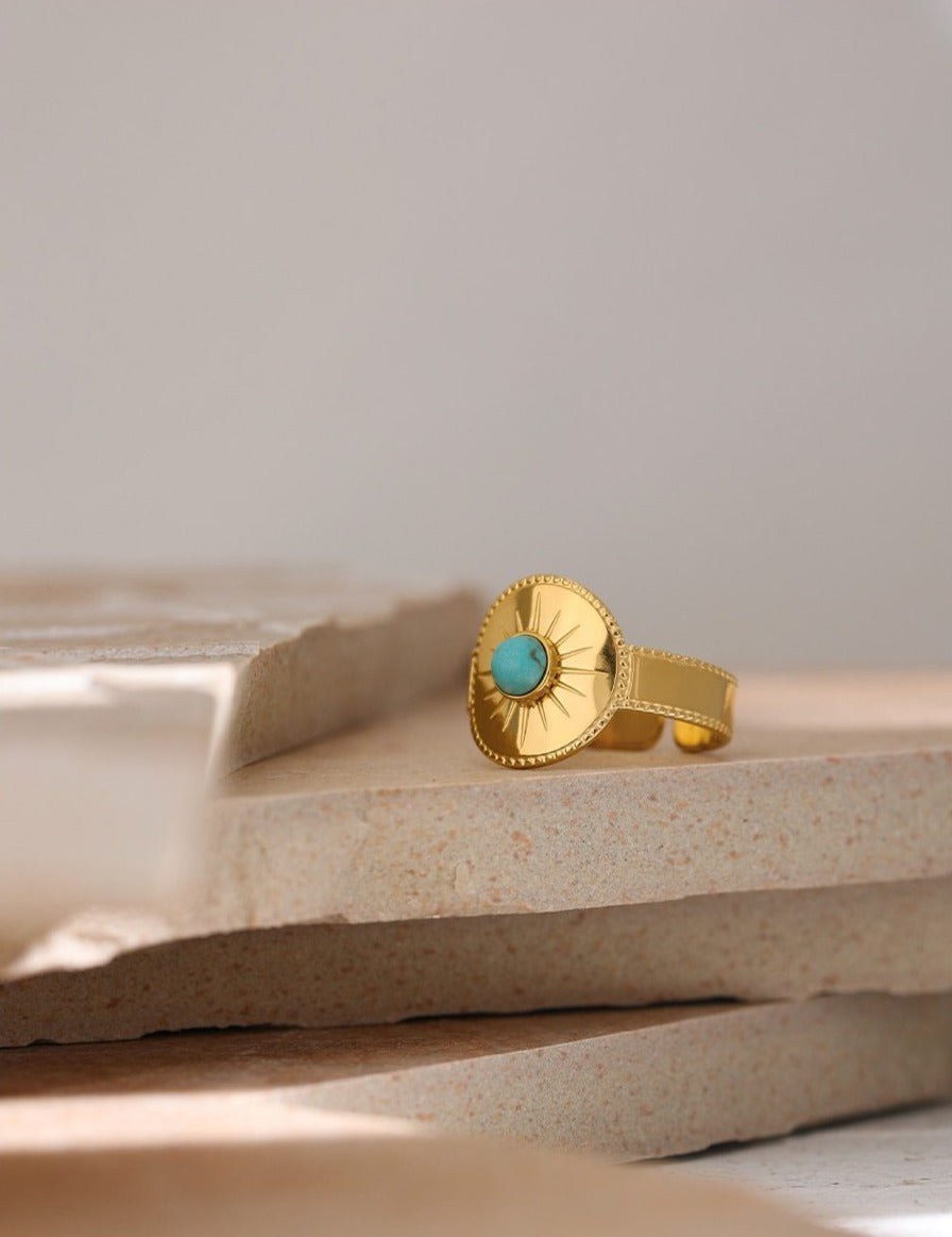 Ring, Stainless Steel Gold Plated Opening Ring With Stone - Boncuque
