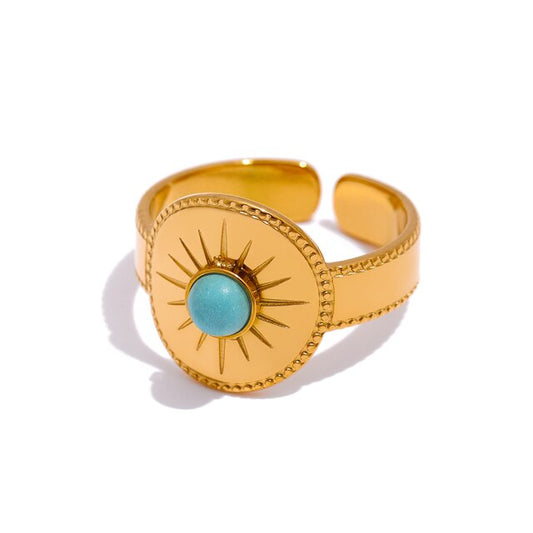 Ring, Stainless Steel Gold Plated Opening Ring With Stone - Boncuque