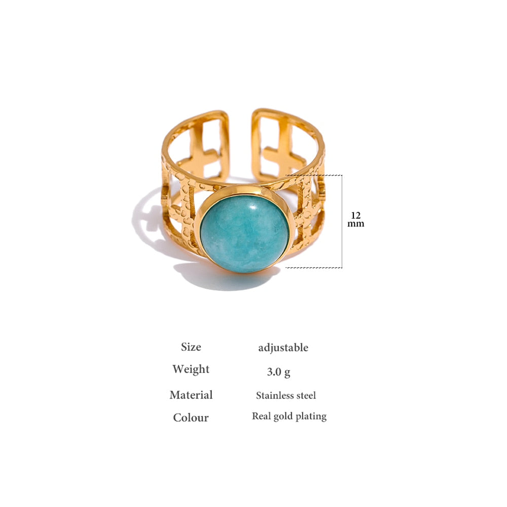 Blue Stone Gold Metal ring-5