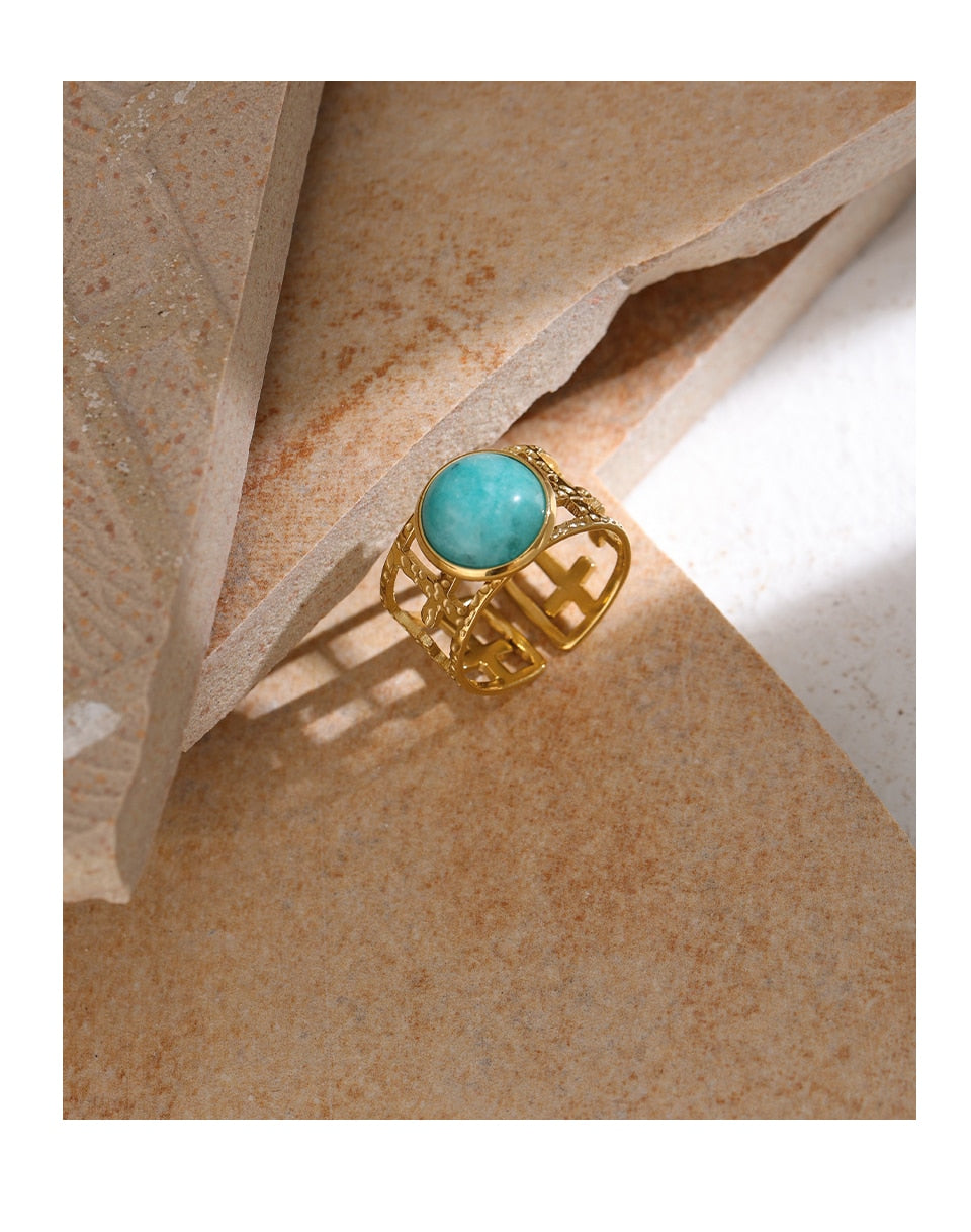 Blue Stone Gold Metal ring-4