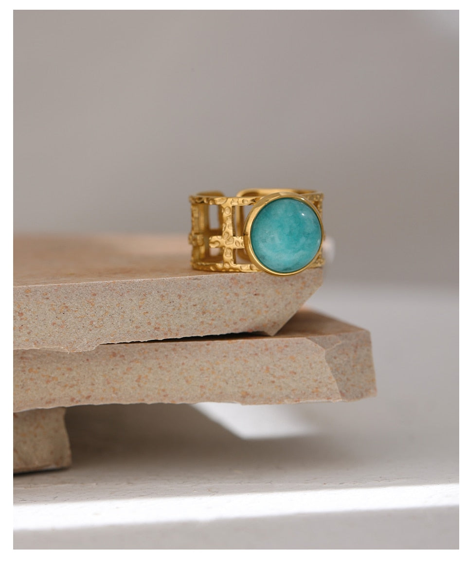 Blue Stone Gold Metal ring-3