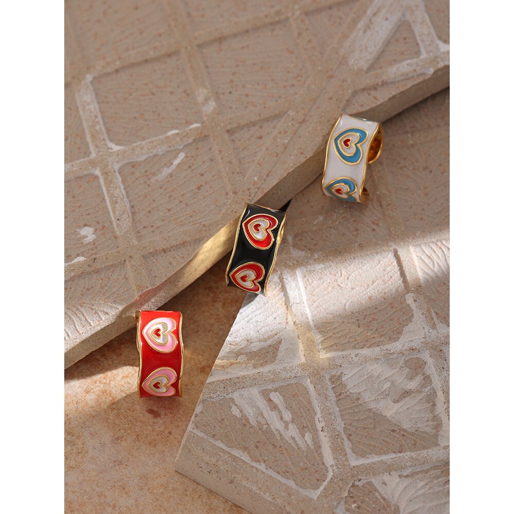 Yhpup Romantic Enamel Heart Rings Charm Metalic Copper Opening Finger Rings for Women кольцо женское Jewelry Girls Gift 2021 - Boncuque
