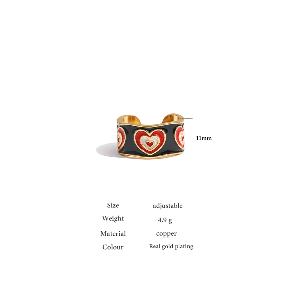 Yhpup Romantic Enamel Heart Rings Charm Metalic Copper Opening Finger Rings for Women кольцо женское Jewelry Girls Gift 2021 - Boncuque