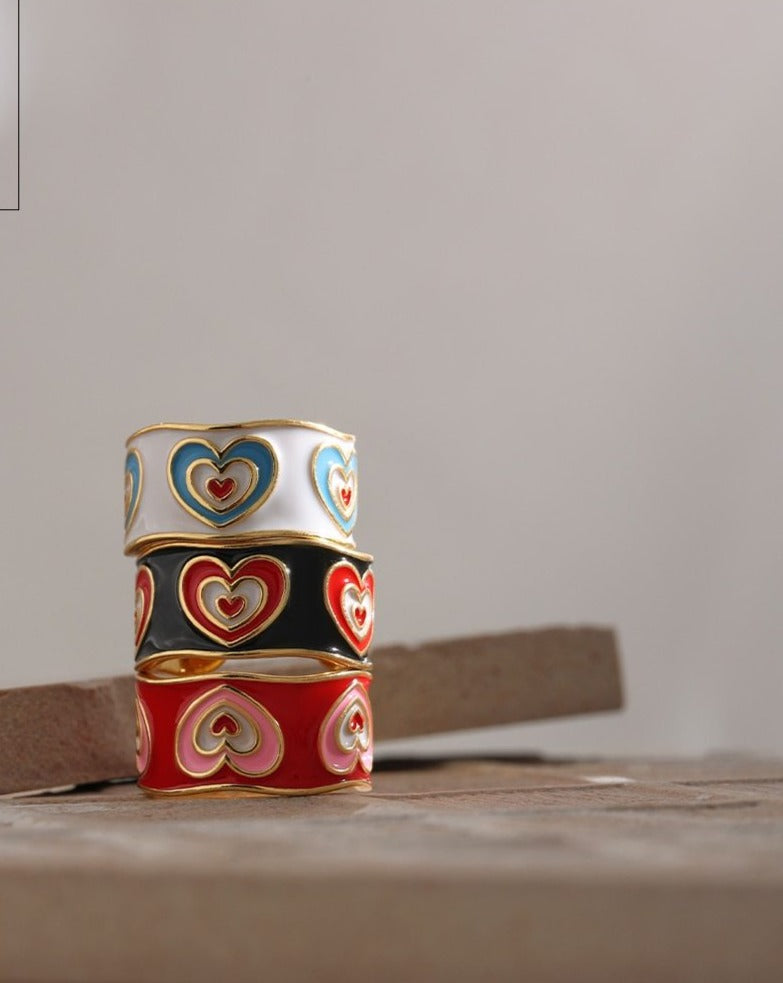 Yhpup Romantic Enamel Heart Rings Charm Metalic Copper Opening Finger Rings for Women кольцо женское Jewelry Girls Gift 2021 - Boncuque