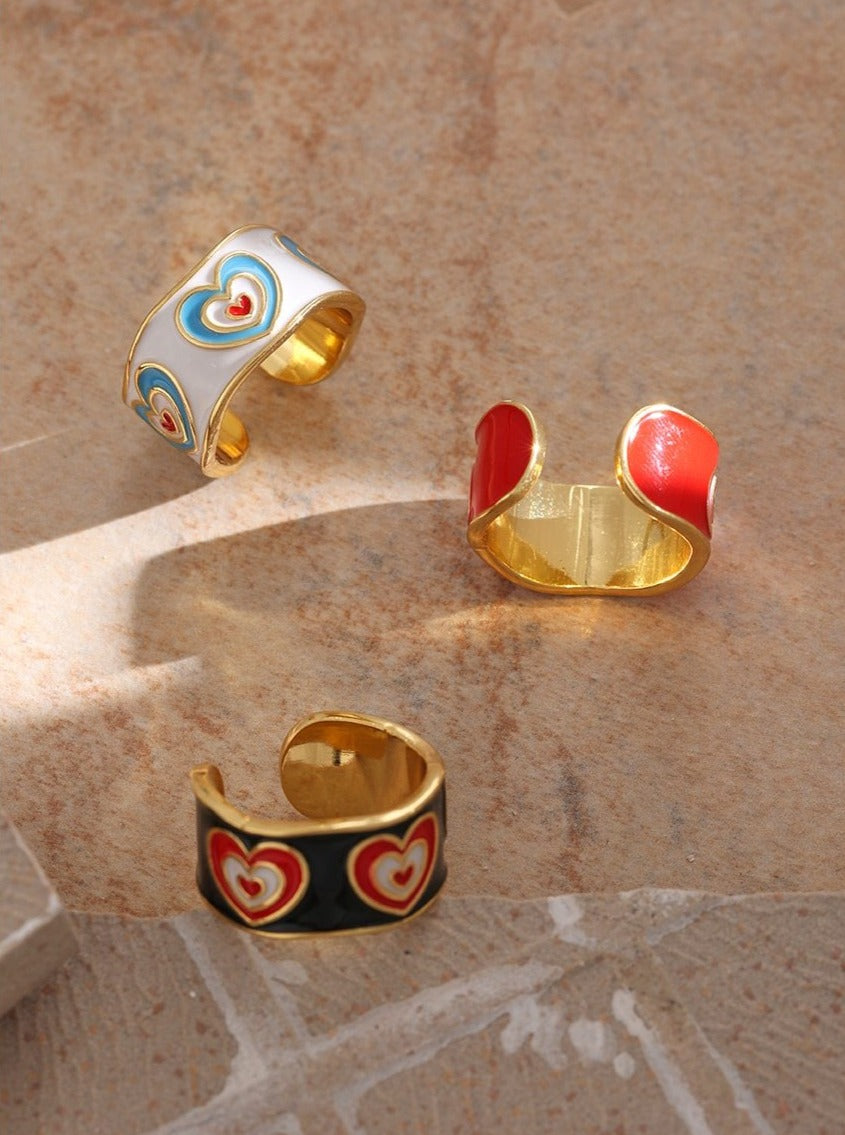 Yhpup Romantic Enamel Heart Rings Charm Metalic Copper Opening Finger Rings for Women кольцо женское Jewelry Girls Gift 2021 - Boncuque