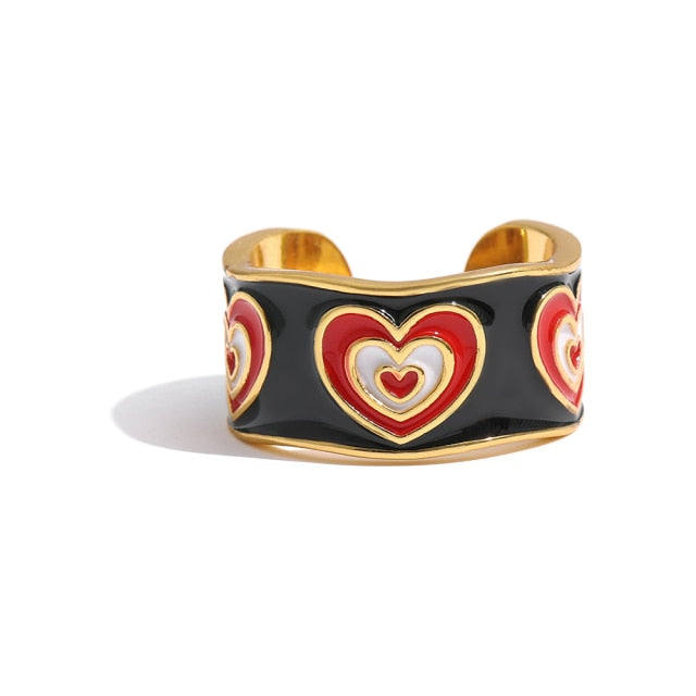 Yhpup Romantic Enamel Heart Rings Charm Metalic Copper Opening Finger Rings for Women кольцо женское Jewelry Girls Gift 2021 - Boncuque