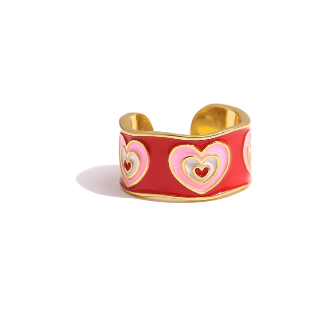 Yhpup Romantic Enamel Heart Rings Charm Metalic Copper Opening Finger Rings for Women кольцо женское Jewelry Girls Gift 2021 - Boncuque
