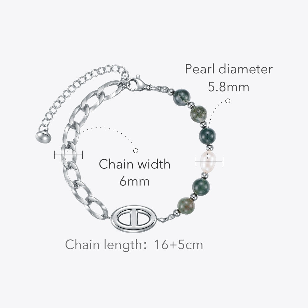 Pearl Bracelet, Green Natural Stone-2