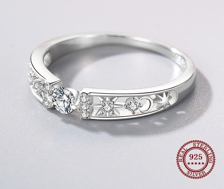 Ring, 100% Real 925 Sterling Silver Line Clear CZ - Boncuque