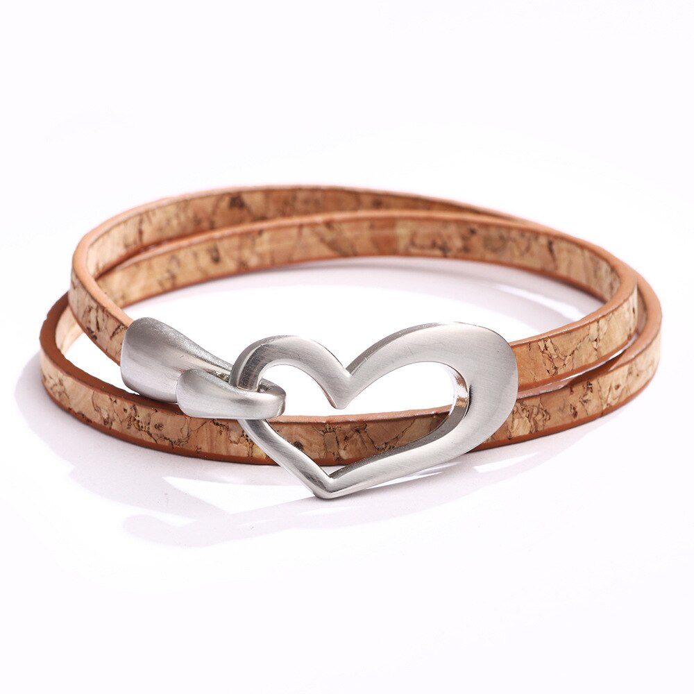 Leather Bracelets, Multilayer with Heart Metal Hook - Boncuque