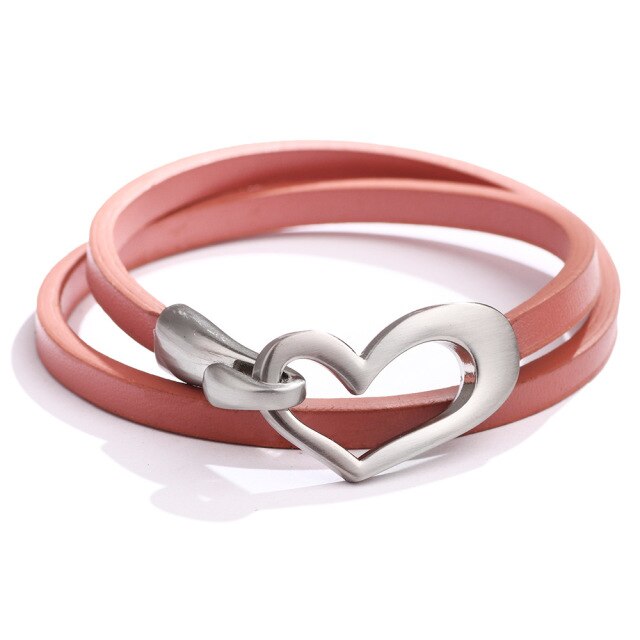 Leather Bracelets, Multilayer with Heart Metal Hook - Boncuque