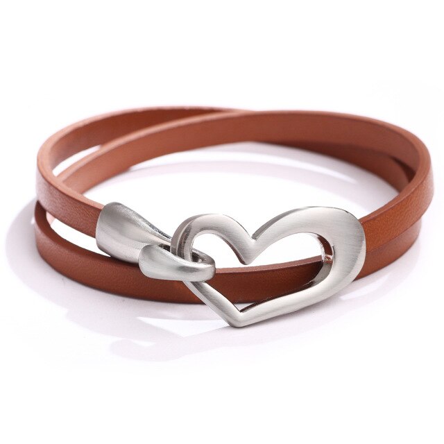 Leather Bracelets, Multilayer with Heart Metal Hook - Boncuque