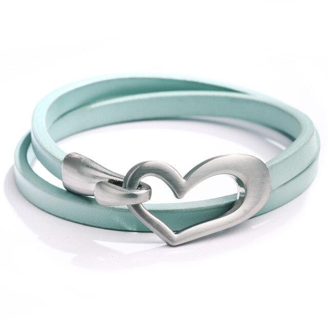 Leather Bracelets, Multilayer with Heart Metal Hook - Boncuque