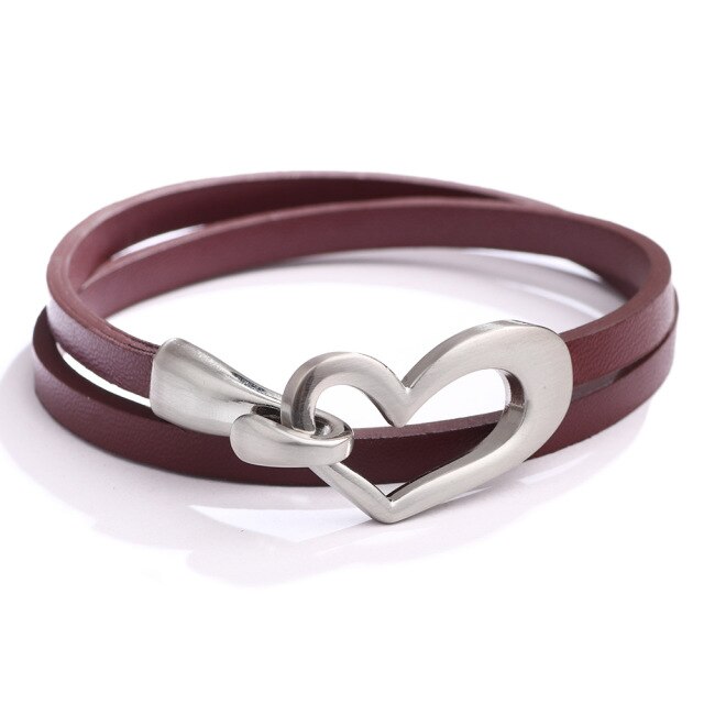 Leather Bracelets, Multilayer with Heart Metal Hook - Boncuque