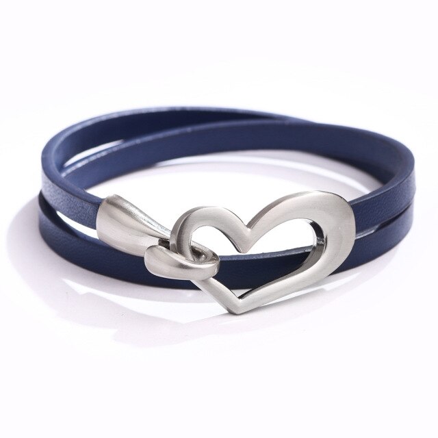 Leather Bracelets, Multilayer with Heart Metal Hook - Boncuque