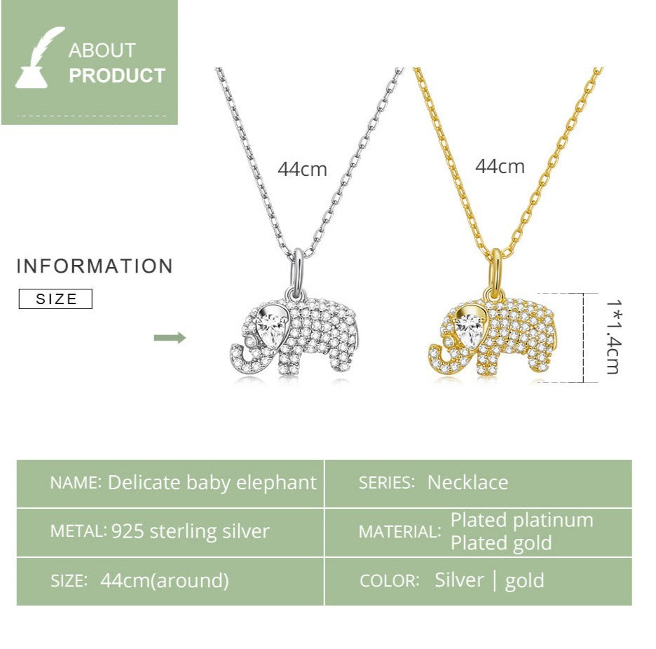 925 Sterling Silver Chain & Lovely Baby Elephant Pendant CZ Necklace - Boncuque Store