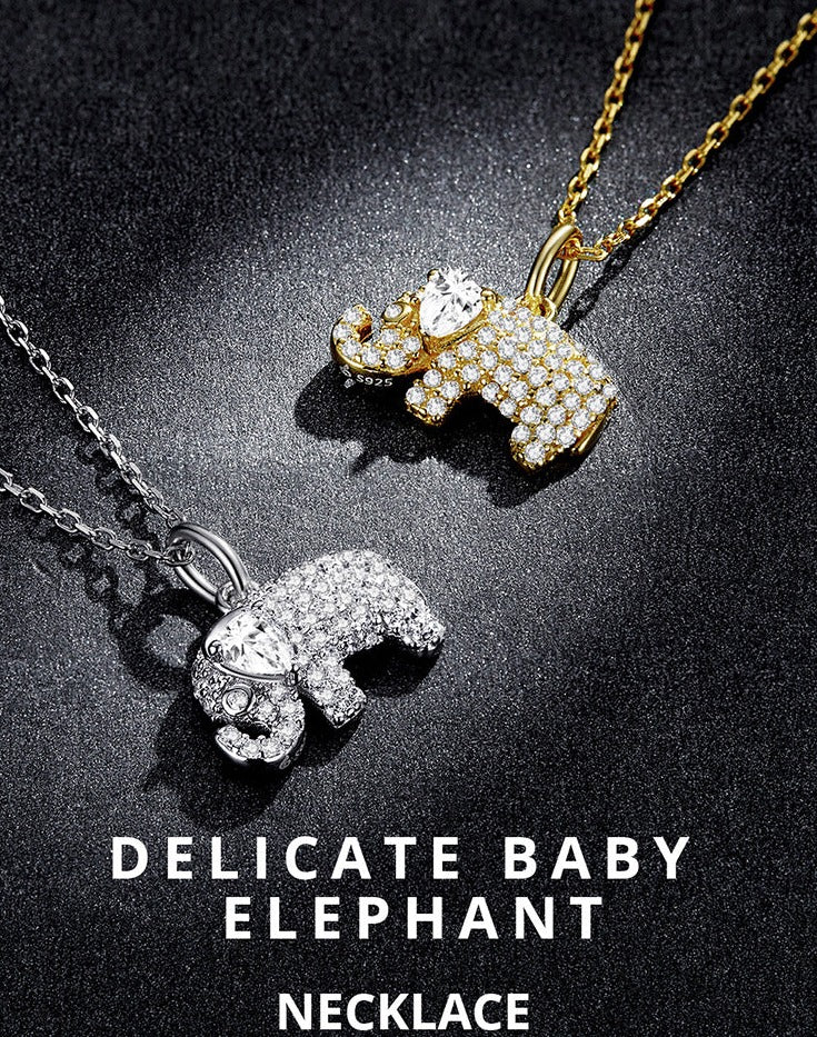 925 Sterling Silver Chain & Lovely Baby Elephant Pendant CZ Necklace - Boncuque Store