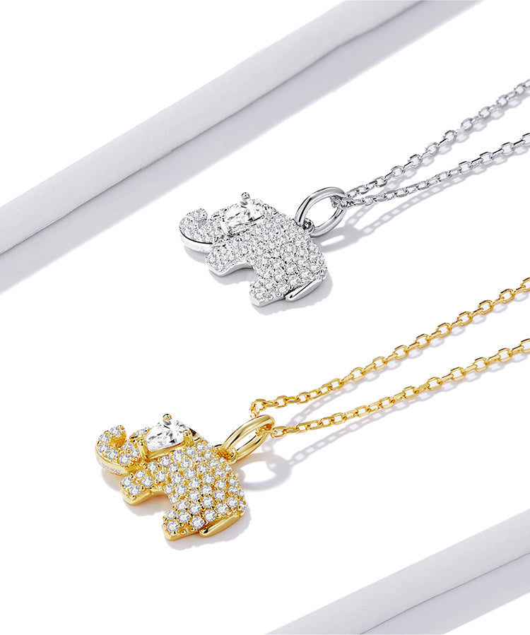 925 Sterling Silver Chain & Lovely Baby Elephant Pendant CZ Necklace - Boncuque Store
