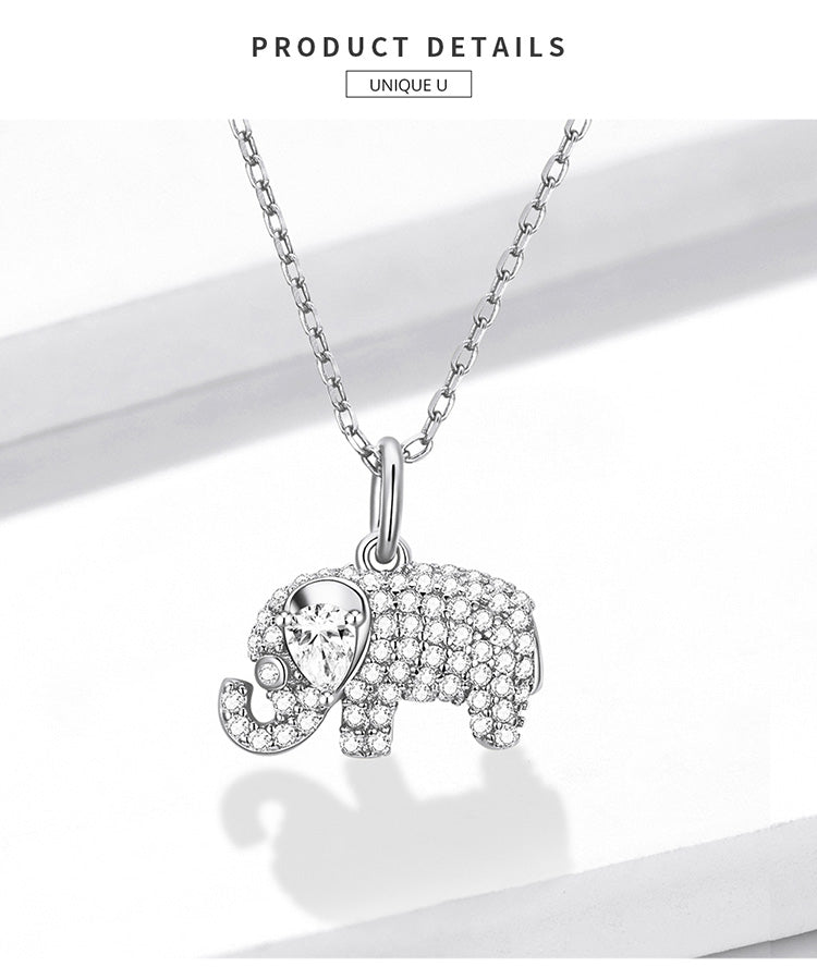 925 Sterling Silver Chain & Lovely Baby Elephant Pendant CZ Necklace - Boncuque Store