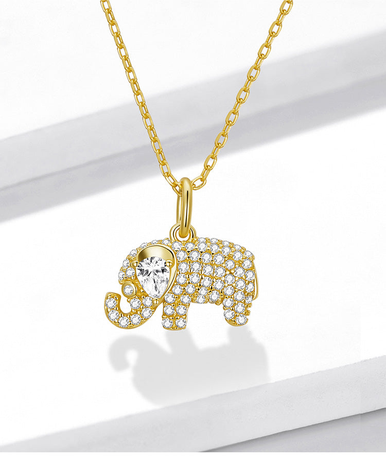 925 Sterling Silver Chain & Lovely Baby Elephant Pendant CZ Necklace - Boncuque Store