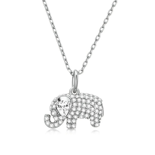 925 Sterling Silver Chain & Lovely Baby Elephant Pendant CZ Necklace - Boncuque Store