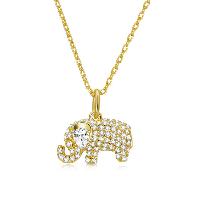 925 Sterling Silver Chain & Lovely Baby Elephant Pendant CZ Necklace - Boncuque Store