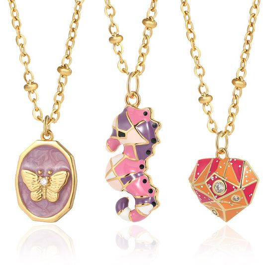 Cute Stainless Steel Pendant Necklaces, Sea, Butterfly, Heart Pendants - Boncuque Store