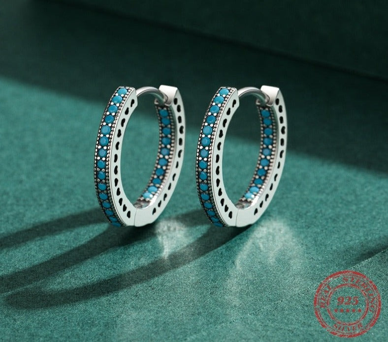 Turquoise Heart Hoop Earring 925 Sterling Silver - Boncuque