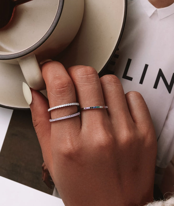 Stackable 925 Sterling Silver Rings Cubic Zirconia Simulated Diamonds - Boncuque Store