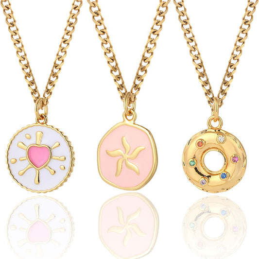 Cute Pendants Heart, Donut, Star With Stainless Steel Necklace Chain Link - Boncuque Store