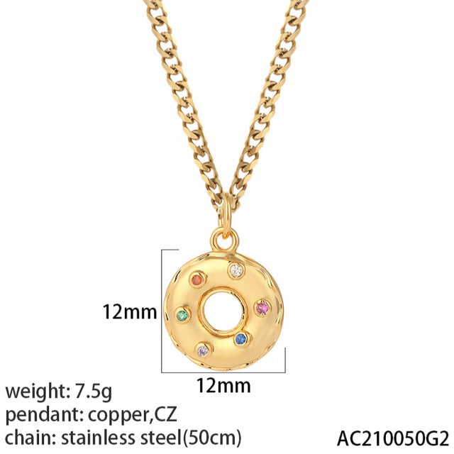 Cute Pendants Heart, Donut, Star With Stainless Steel Necklace Chain Link - Boncuque Store