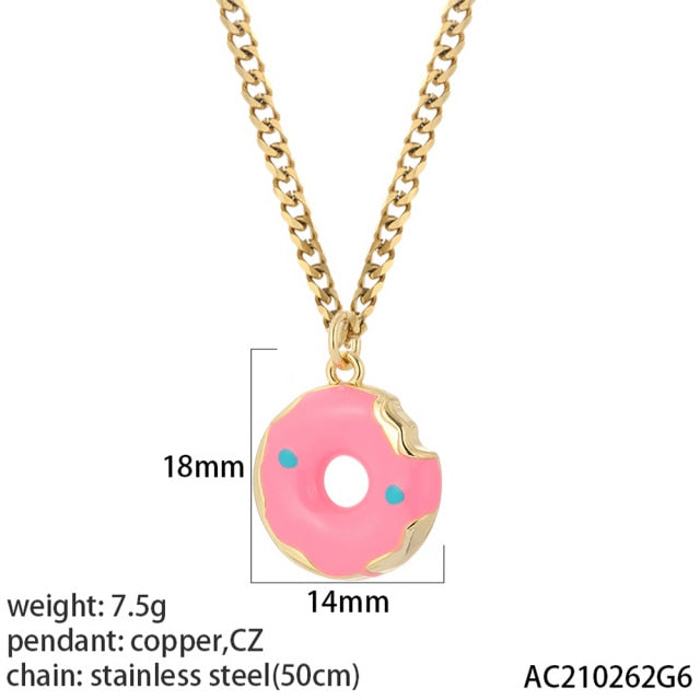Cute Pendants Heart, Donut, Star With Stainless Steel Necklace Chain Link - Boncuque Store