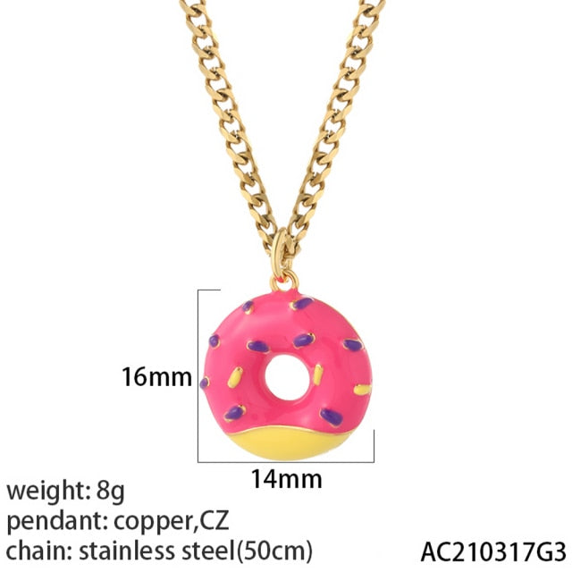 Cute Pendants Heart, Donut, Star With Stainless Steel Necklace Chain Link - Boncuque Store