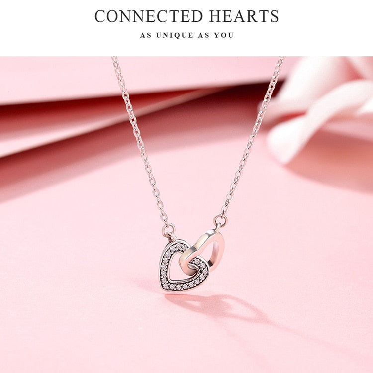 925 Sterling Silver Connected Heart Couple Pendant Necklace - Boncuque Store