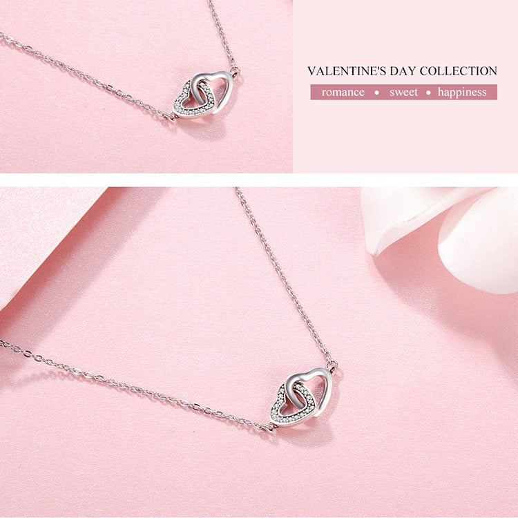 925 Sterling Silver Connected Heart Couple Pendant Necklace - Boncuque Store