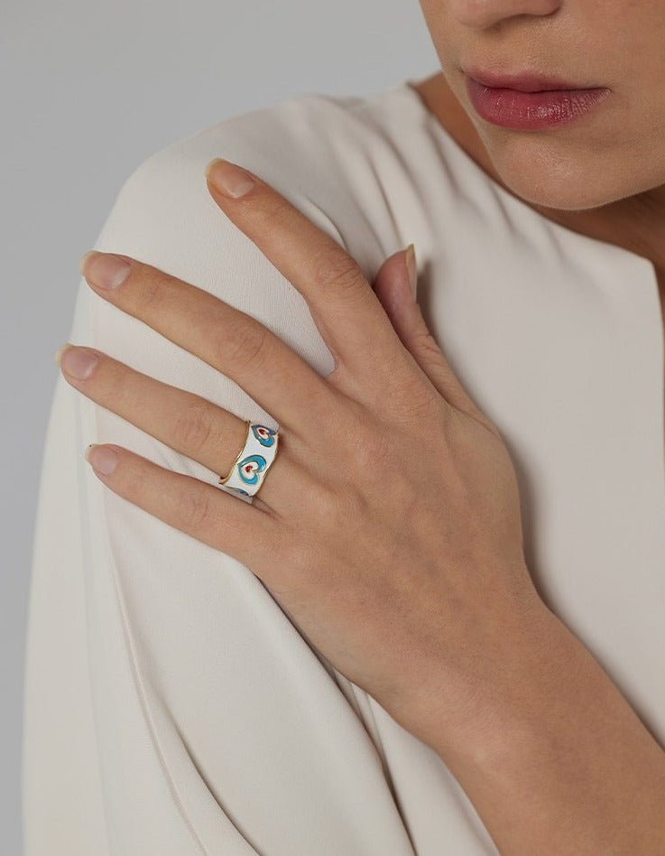 Yhpup Romantic Enamel Heart Rings Charm Metalic Copper Opening Finger Rings for Women кольцо женское Jewelry Girls Gift 2021 - Boncuque