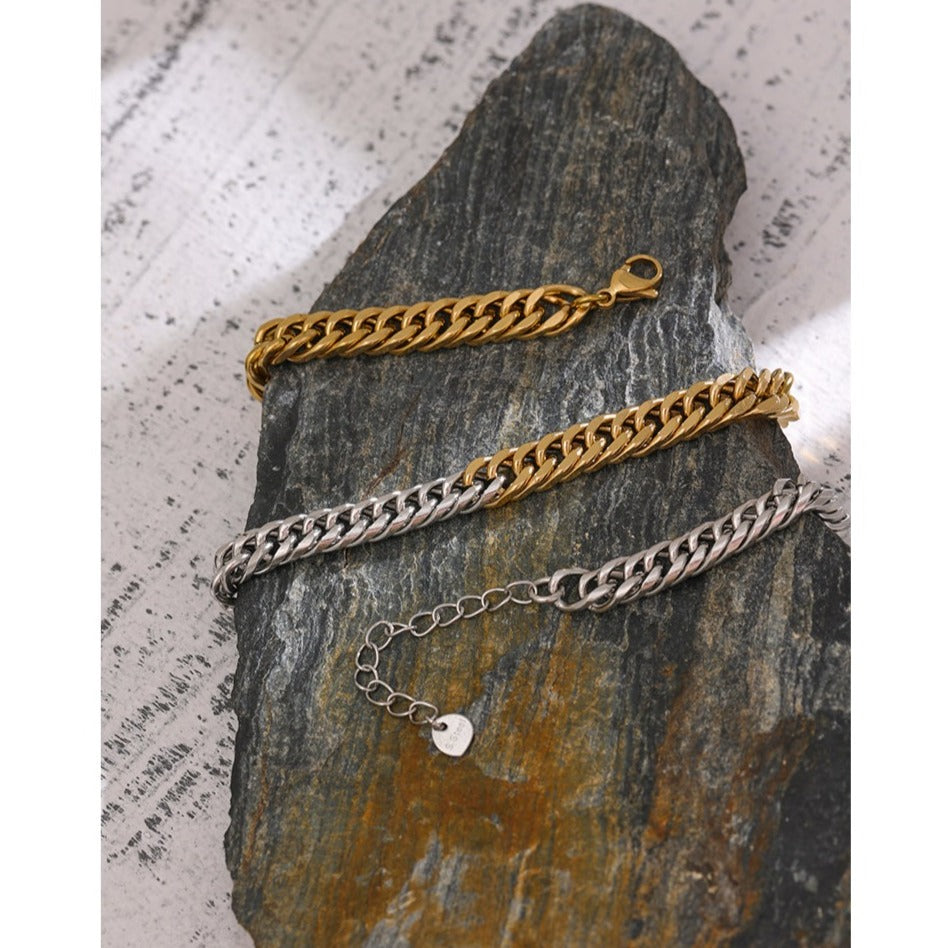 18K Gold Plated Minimalist Metallic Texture Stainless Steel Chain Necklace - Boncuque Store