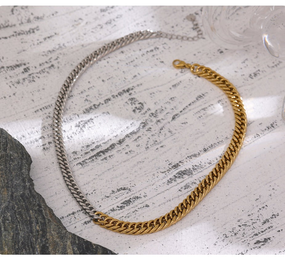 18K Gold Plated Minimalist Metallic Texture Stainless Steel Chain Necklace - Boncuque Store