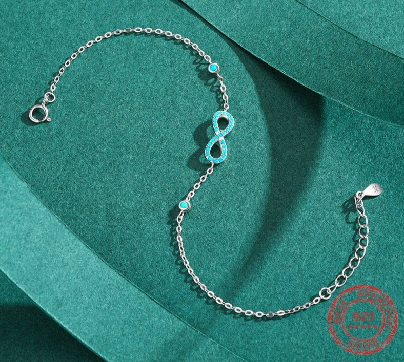 Turquoise Fine Infinite Love Chain Bracelet 925 Sterling Silver - Boncuque